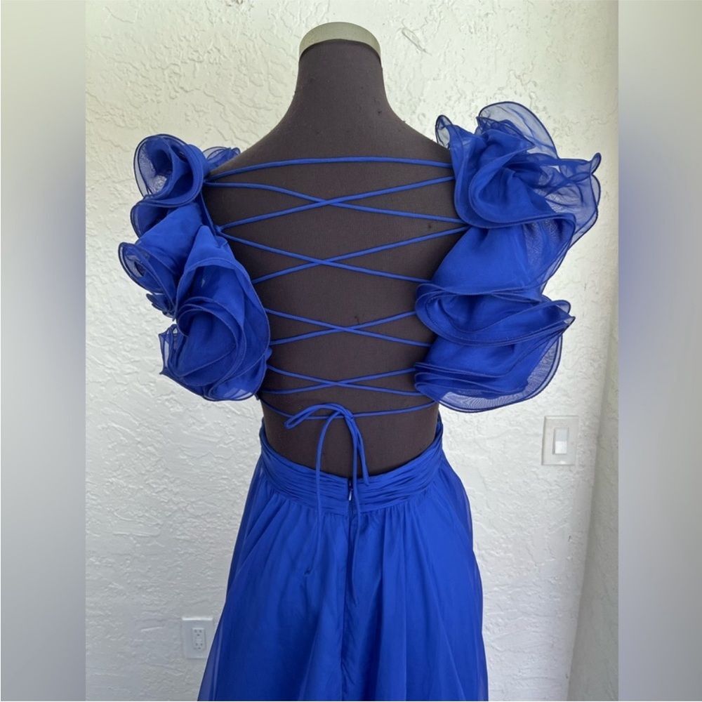 MAC DUGGAL RUFFLE TIERED CUTOUT CHIFFON GOWN - Picture 7 of 14